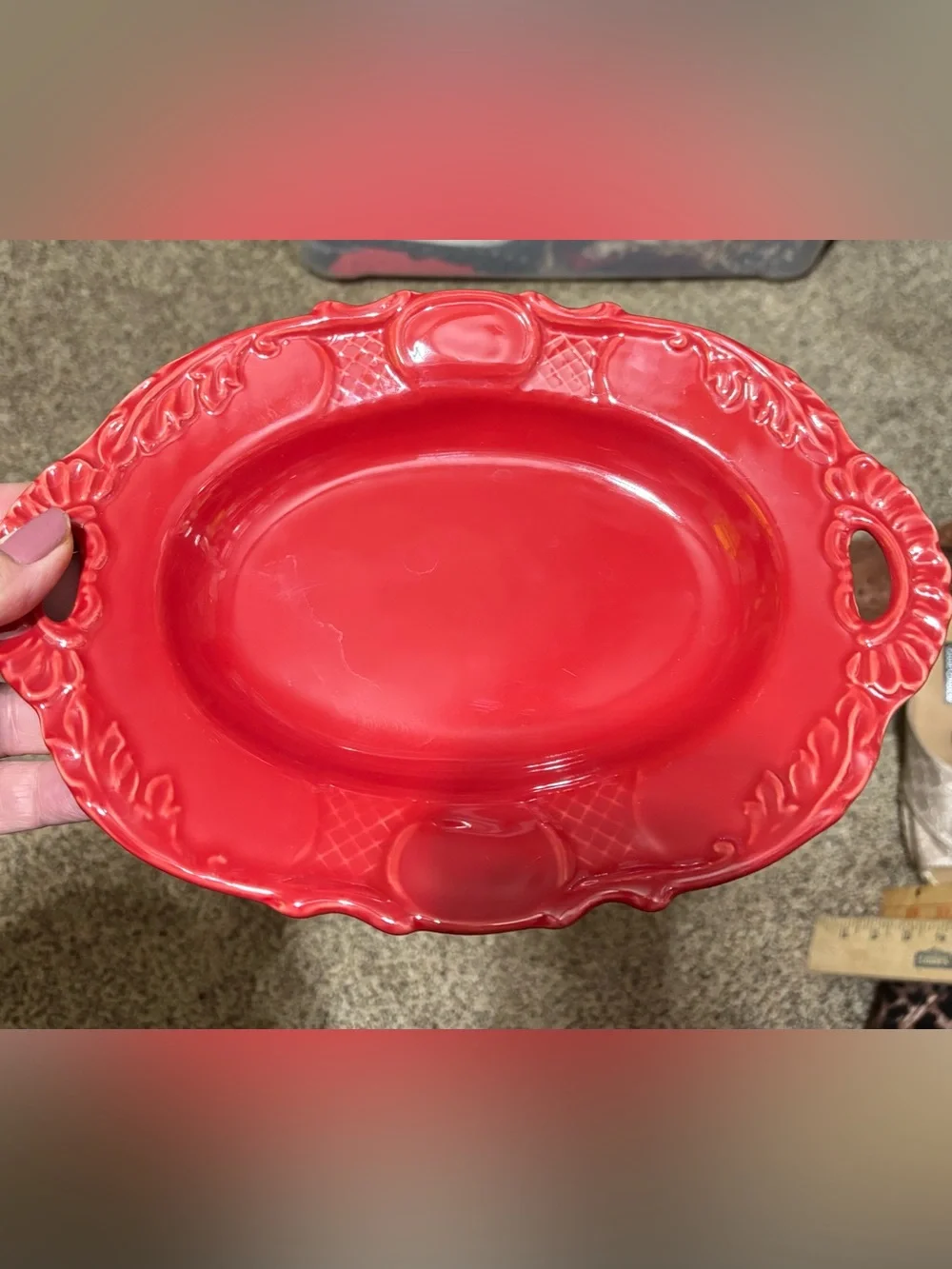 10 STRAWBERRY STREET 7 x 10” Red Decorative Ceramic Serving Platter